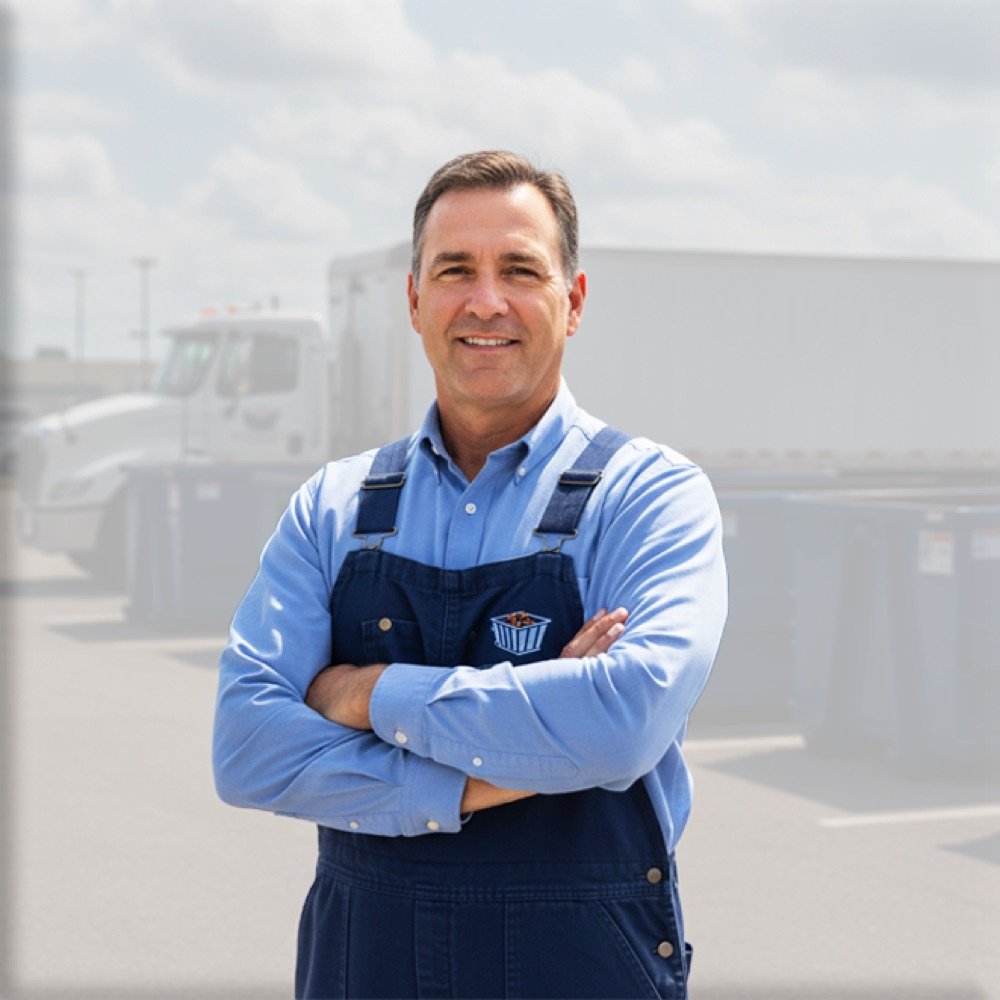 Jacksonville Big Dumpster Rental founder John Johnson and the professional crew in front of a service truck
